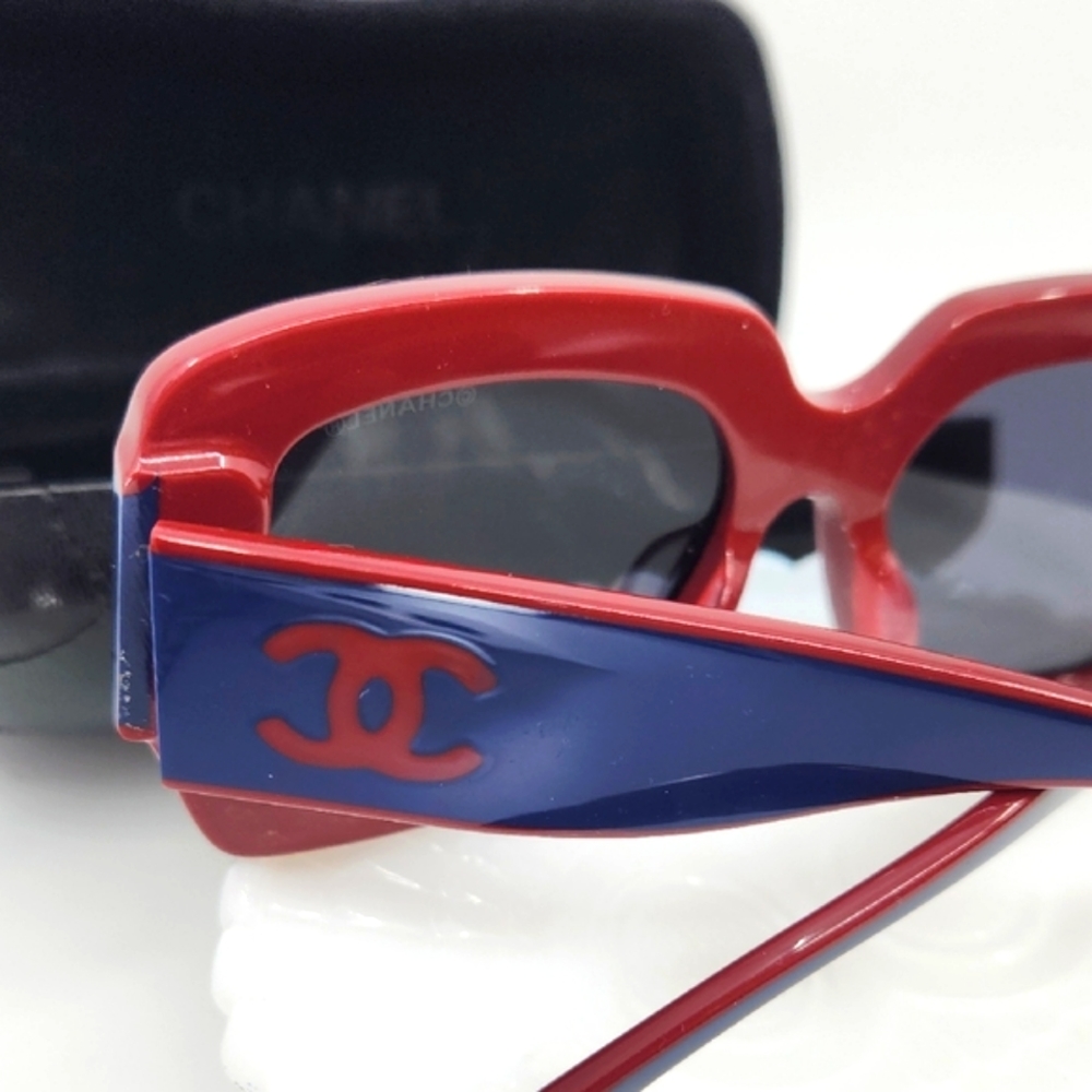 Hard to Find Chanel Sunglasses and Chanel Case: Blue and Red Eyewear